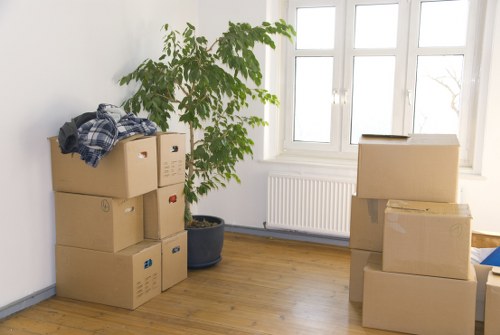 Packed student belongings prepared for removals in Stpauls