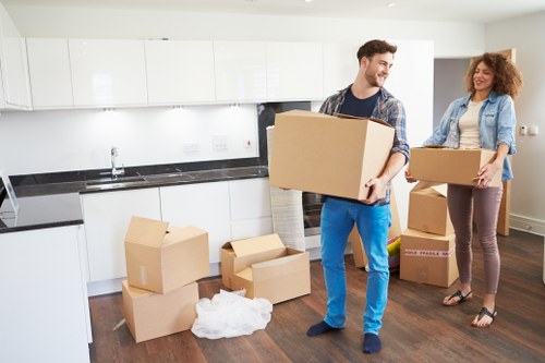 Packed boxes and furniture ready for house removals in Stpauls